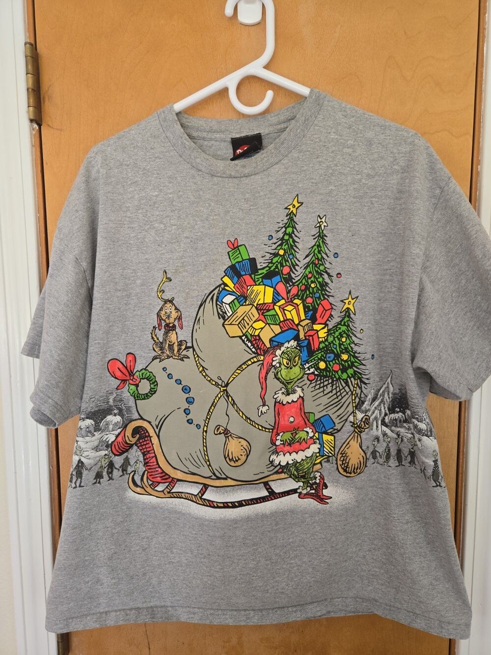 Vtg 2001 Dr. Seuss Grinch Christmas Graphic T-Shirt Front & Back Sz XL EUC